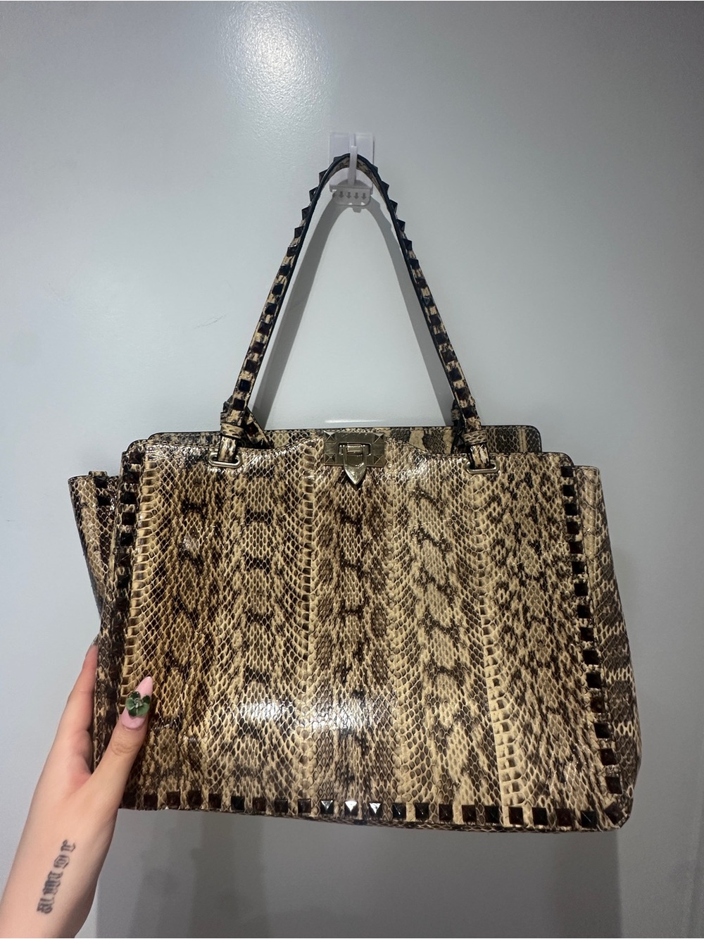 Valentino Rockstud Trapeze Tote (python)